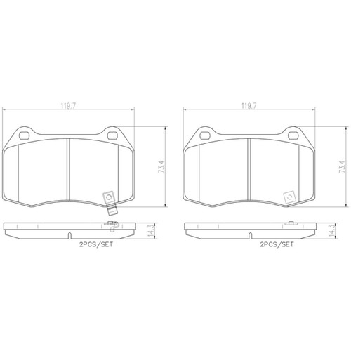 PRIME Ceramic Brake Pad Set for 2003-2009 Nissan/INFINITI (350Z, G35, Sentra) P56047N - diagram