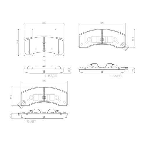 PRIME Ceramic Brake Pad Set for 1990-2002 Dodge/Chevrolet/GMC (Ram 2500, Ram 3500, C3500, Express 3500) P59061N - diagram