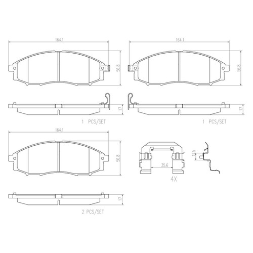 PRIME Ceramic Brake Pad Set for 2000-2004 Nissan (Frontier, Xterra) P56049N - diagram