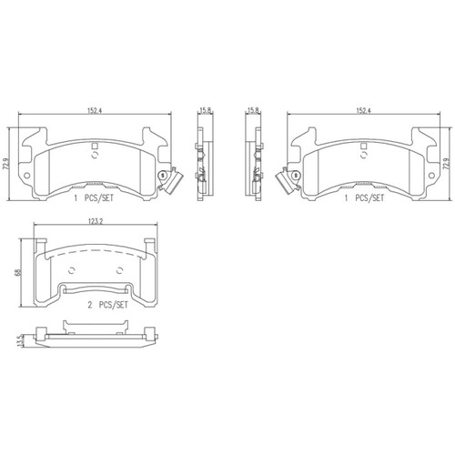 PRIME Ceramic Brake Pad Set for 1984-2002 Isuzu/Buick/Cadillac (Hombre, Regal, Riviera, Eldorado) P59063N - diagram