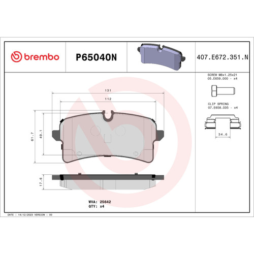 PRIME Ceramic Brake Pad Set for 2015-2020 Porsche (Macan) P65040N - diagram