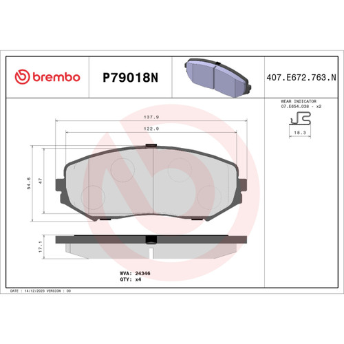 PRIME Ceramic Brake Pad Set for 2006-2013 Suzuki (Grand Vitara) P79018N - diagram