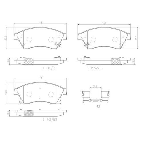 PRIME Ceramic Brake Pad Set for 2011-2017 Chevrolet (Cruze, Sonic, Cruze Limited) P59076N - diagram