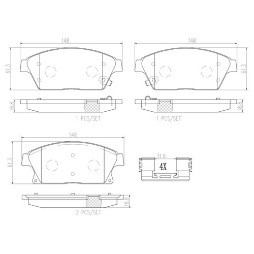 PRIME Ceramic Brake Pad Set for 2011-2018 Chevrolet/Buick/Cadillac (Volt, Verano, Orlando, ATS) P59077N - diagram