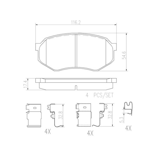 PRIME Ceramic Brake Pad Set for 1989-2004 Toyota (Cressida, Tacoma, Pickup) P83122N - diagram