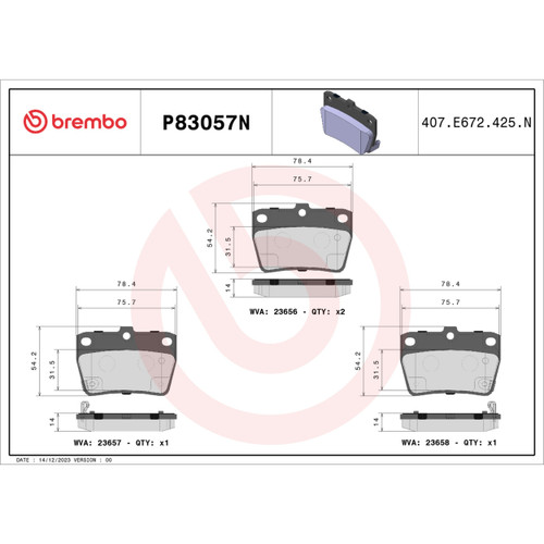 PRIME Ceramic Brake Pad Set for 2004-2005 Toyota (RAV4) P83057N - diagram