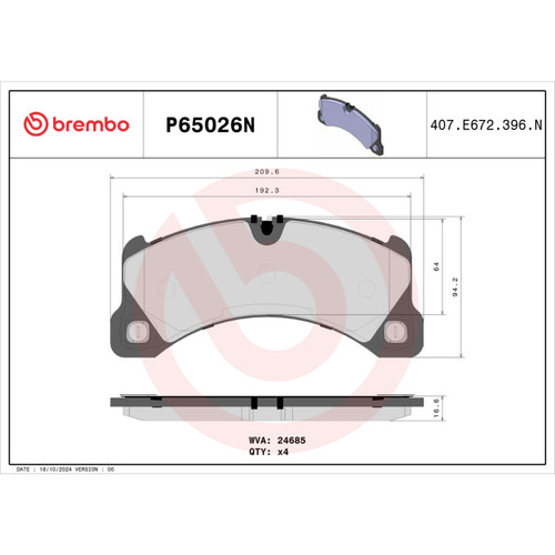PRIME Ceramic Brake Pad Set for 2011-2018 Porsche (Cayenne) P65026N - diagram