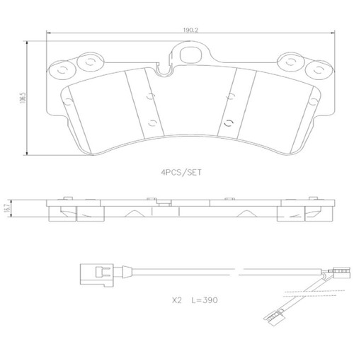 PRIME Ceramic Brake Pad Set for 2003-2015 Porsche/Volkswagen/Audi (Cayenne, Touareg, Q7) P85065N - diagram