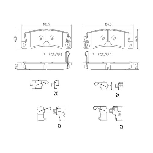 PRIME Ceramic Brake Pad Set for 1986-2003 Lexus/Toyota (ES250, ES300, RX300, Camry) P83015N - diagram