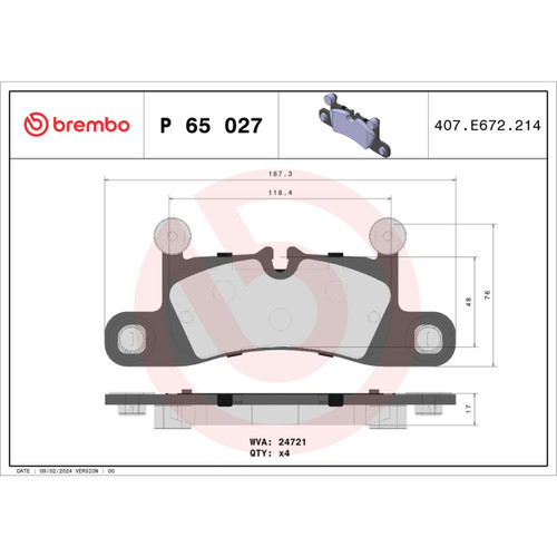 PRIME Low-Met Brake Pad Set for 2011-2018 Porsche/Volkswagen (Cayenne, Touareg) P65027 - diagram