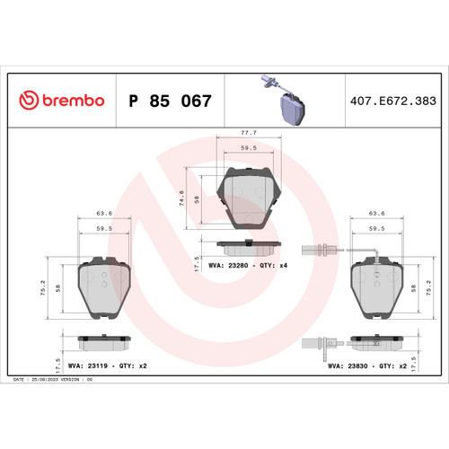 PRIME Low-Met Brake Pad Set for 1998-2005 Audi/Volkswagen (A6 Quattro, A4 Quattro, S4, A6) P85067 - diagram