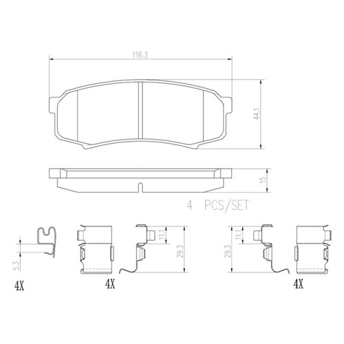 PRIME Ceramic Brake Pad Set for 1993-2024 Lexus/Toyota (GX470, LX450, 4Runner, Land Cruiser) P83024N - diagram