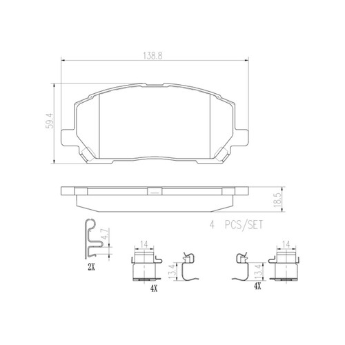 PRIME Ceramic Brake Pad Set for 2001-2007 Toyota (Highlander) P83078N - diagram