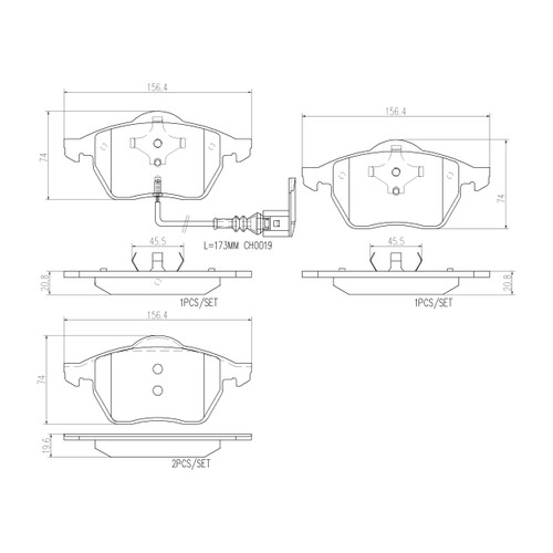 PRIME Ceramic Brake Pad Set for 1996-2010 Volkswagen/Audi (Golf, Passat, Jetta, Beetle) P85045N - diagram