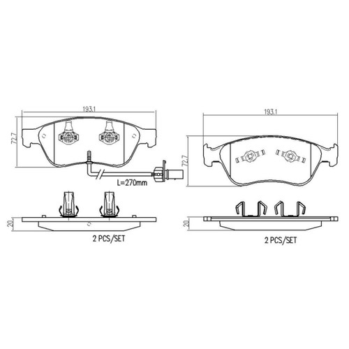 PRIME Ceramic Brake Pad Set for 2003-2011 Audi/Volkswagen (A8 Quattro, S8, Phaeton, S6) P85102N - diagram