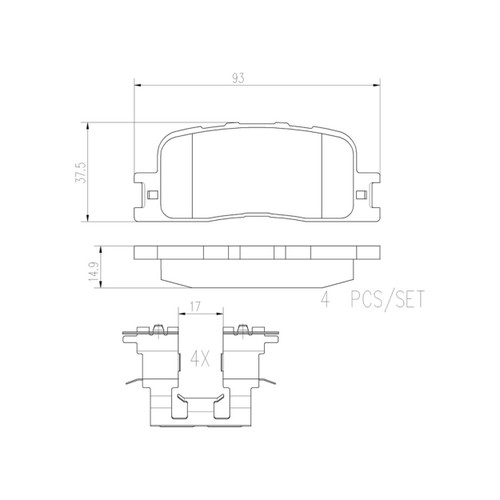 PRIME Ceramic Brake Pad Set for 2001-2006 Lexus/Toyota (ES300, Highlander, Camry, ES330) P83088N - diagram