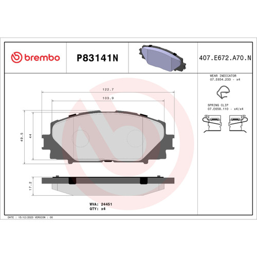 PRIME Ceramic Brake Pad Set for 2006-2019 Toyota/Scion (Yaris, Prius C, iQ) P83141N - diagram