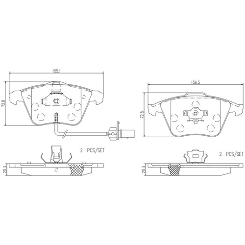 PRIME Ceramic Brake Pad Set for 2005-2011 Audi (A4, A4 Quattro, S4, A6 Quattro) P85084N - diagram