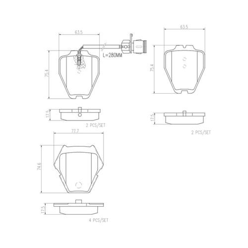 PRIME Ceramic Brake Pad Set for 2000-2003 Audi (A8 Quattro) P85054N - diagram