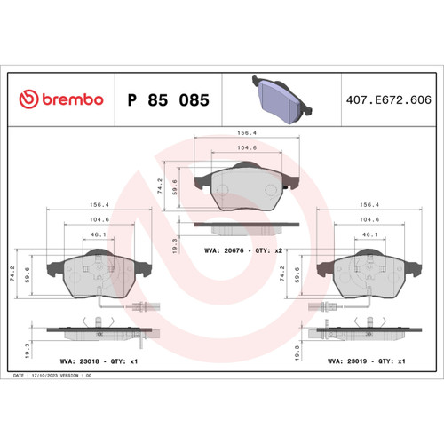 PRIME Low-Met Brake Pad Set for 1998-2011 Audi/Volkswagen (A6, A6 Quattro, A8, A8 Quattro) P85085 - diagram