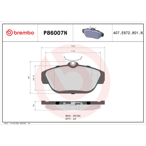 PRIME Ceramic Brake Pad Set for 1991-1998 Volvo (940, 960, S90, V90) P86007N - diagram
