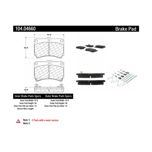 Posi Quiet Semi-Metallic Brake Pads with Hardware for 1990-2002 Kia/Ford/Mercury (Rio, Aspire, Escort, Tracer) 104.04660