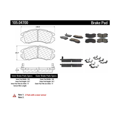 Posi Quiet Ceramic Brake Pads with Shims and Hardware for 1990-1996 Subaru (Impreza, Legacy) 105.04700