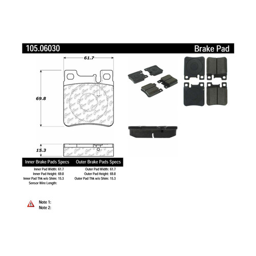 Posi Quiet Ceramic Brake Pads with Shims for 1992-2013 Mercedes-Benz/Chrysler (300SD, 300SE, 400SE, 400SEL) 105.06030