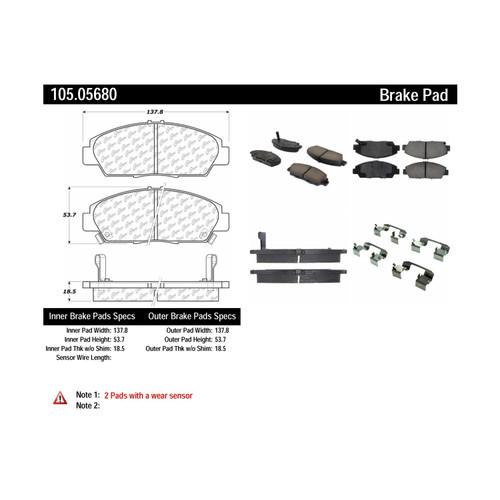 Posi Quiet Ceramic Brake Pads with Shims and Hardware for 1992-1996 Honda (Prelude) 105.05680