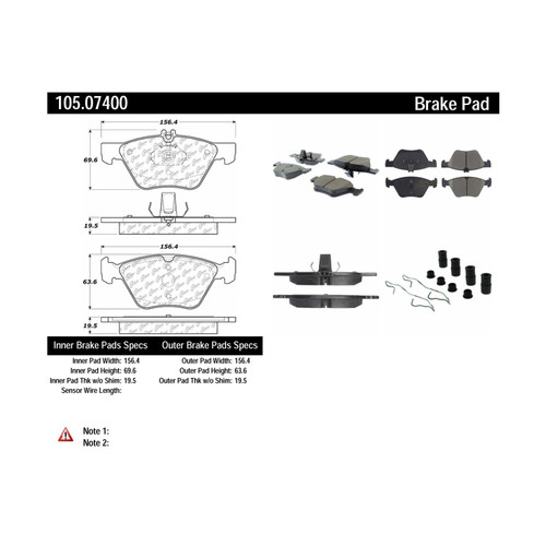 Posi Quiet Ceramic Brake Pads with Shims and Hardware for 1996-2010 Mercedes-Benz/Chrysler (CLK320, CLK430, E300, E320) 105.07400