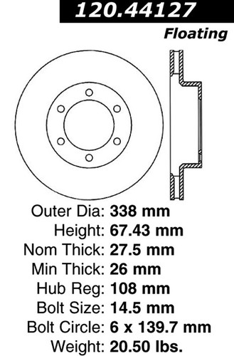 Premium Brake Rotor for 2003-2009 Lexus/Toyota (GX470, 4Runner) 120.44127