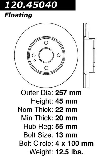 Premium Brake Rotor for 1990-2003 Ford/Mercury/Mazda (Escort, Tracer, MX-3, Protege) 120.45040