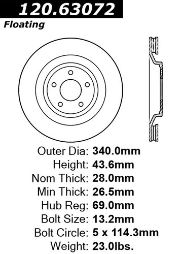 Premium Brake Rotor for 2008-2014 Dodge/Chrysler (Caliber, 200, Avenger) 120.63072