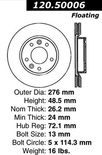 Premium Brake Rotor for 2002-2003 Kia (Sedona) 120.50006