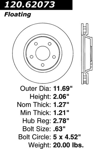 Premium Brake Rotor for 2004-2009 Pontiac/Buick/Chevrolet (Grand Prix, Terraza, LaCrosse, Uplander) 120.62073