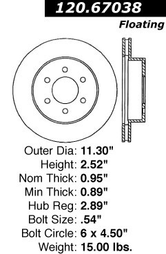 Premium Brake Rotor for 1997-2002 Dodge (Dakota, Durango) 120.67038