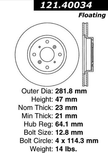 C-Tek Standard Brake Rotor for 1993-1996 Honda (Prelude) 121.40034