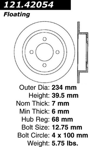 C-Tek Standard Brake Rotor for 1991-2000 Nissan (200SX, Sentra, NX, Tsuru) 121.42054