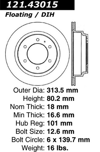 C-Tek Standard Brake Rotor for 1992-2004 Isuzu/Acura/Honda (Amigo, Axiom, Rodeo, Rodeo Sport) 121.43015