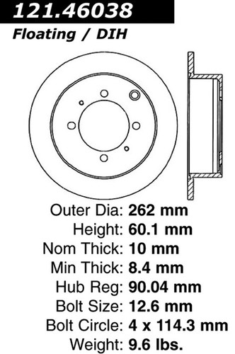 C-Tek Standard Brake Rotor for 1992-2004 Dodge/Eagle/Plymouth (Colt, Summit, Expo, Expo LRV) 121.46038