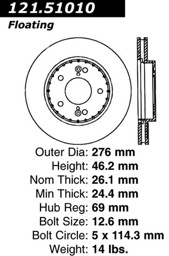 C-Tek Standard Brake Rotor for 2001-2003 Hyundai (XG300, XG350) 121.51010