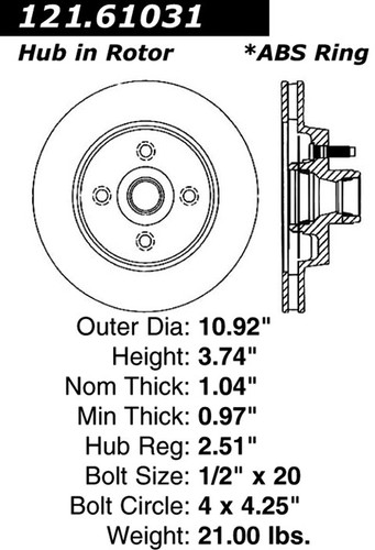 C-Tek Standard Brake Rotor for 1987-1988 Ford (Thunderbird) 121.61031