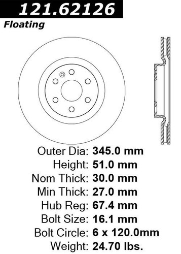 C-Tek Standard Brake Rotor for 2010-2016 Cadillac/Saab (SRX, 9-4X) 121.62126
