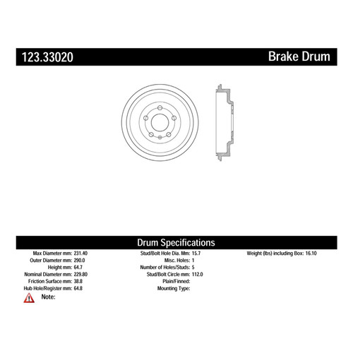 C-Tek Standard Brake Drum for 2011-2012 Volkswagen (Jetta) 123.33020