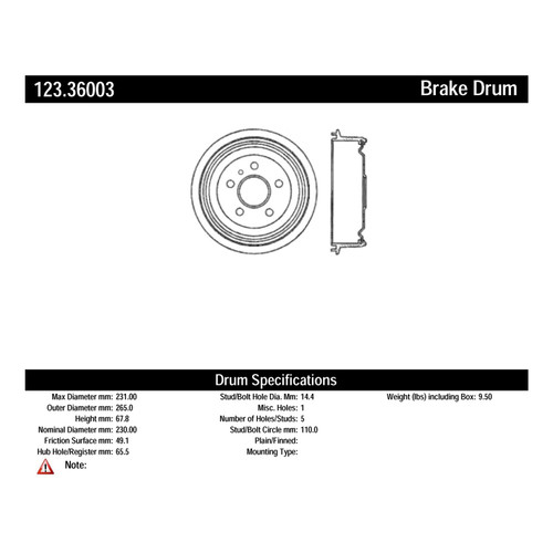 C-Tek Standard Brake Drum for 2000-2003 Saturn (L100, L200, LW200, LS) 123.36003