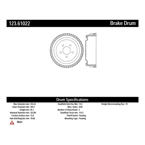 C-Tek Standard Brake Drum for 1979-1991 Ford/Lincoln/Mercury (LTD, Continental, Mark VI, Town Car) 123.61022