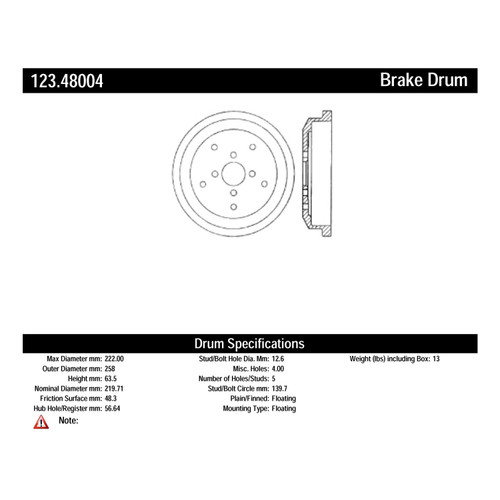 C-Tek Standard Brake Drum for 1985-1995 Suzuki (Samurai) 123.48004