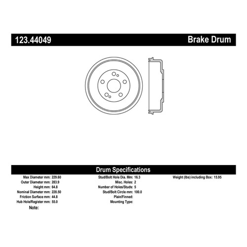C-Tek Standard Brake Drum for 2008-2014 Scion (xD) 123.44049