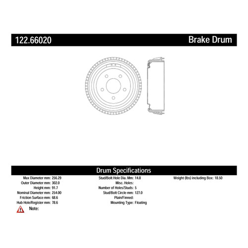 Premium Brake Drum for 1988-2000 Chevrolet/GMC (C1500, Tahoe, Yukon, Silverado) 122.66020