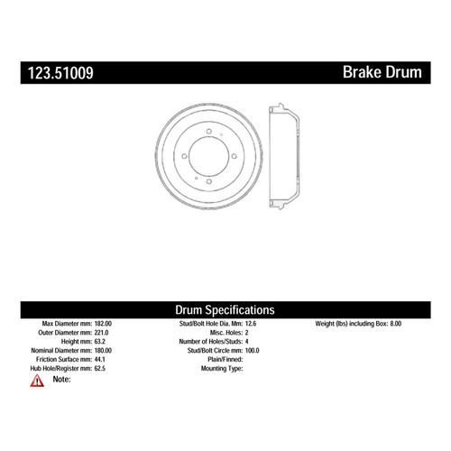 C-Tek Standard Brake Drum for 2000-2002 Hyundai (Accent) 123.51009